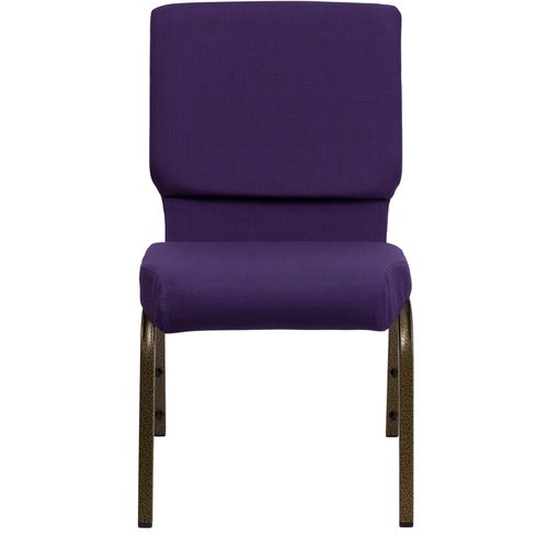 EMMA + OLIVER Stacking Auditorium Chair with 19" Seat - Royal Purple Fabric/Gold Vein Frame