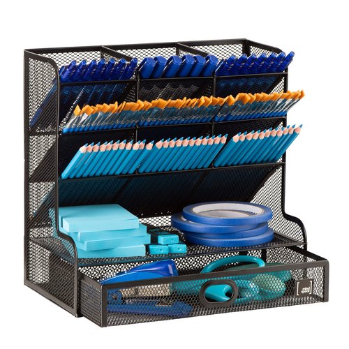 Mindspace Art Supplies Desk Organizer - Pencil & Pen Holder for Stationary, Markers, Colored Pencils, Paint Brushes, Sticky Notes - School Supply Organizer, Black