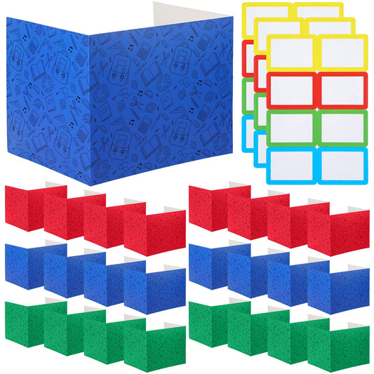Crtiin 24 Pcs Privacy Folders for Students Desk Dividers Standard School Privacy Cardboard Board Testing Dividers Shield for Classroom Teacher Supplies Keep Eyes from roving (Cute,Blue, Green, Red)