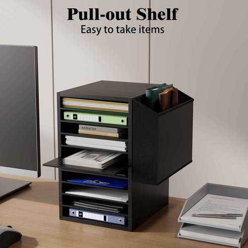Unionly, Office Mail Sorter, Wooden Paper Organizer With Storage Bag, 10 Tier Adjustable Classroom Mailbox, Removable Classroom Organization, Teacher Desk Organization for Office, Study, Black
