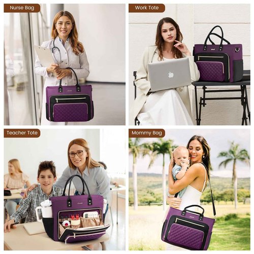 LOVEVOOK 15.6 Inch Teacher Tote Bag for Women Work, Laptop Bag Work Tote Bag Nurse Bags With Large Cup Holder, Professional Computer Briefcase Business Large Purses Handbag, Diaper Bag Mother Gift
