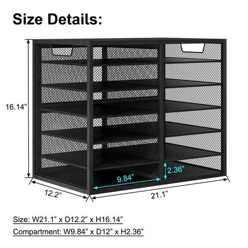 PAG Desktop Mail Sorter Industrial Countertop Heavy Duty Literature Organizer Bill Paper Holder Rack Student Mailbox for Classroom 12 Compartments Filing Cabinet for Office Home School, Black
