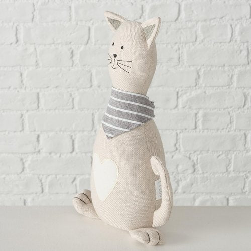 WHW Whole House Worlds Cat Door Stops, Set of 2, Grey and White Woven Fabric, Black Embroidery Cotton, Linen, Polyester, & Filling, Weighted Prop, 12.5 Inches, 2.75 lbs.