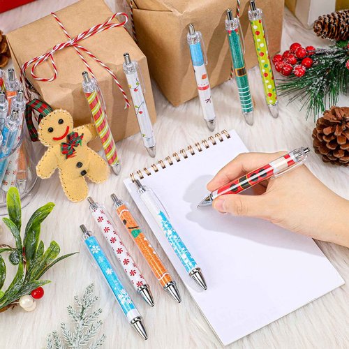 Motipuns 100 Pcs Christmas Ballpoint Pens Bulk Cute Nutcracker Candy Santa Snowman Design Christmas Pens Gifts Bulk For Xmas Tree Decoration Office Home Party Gift Supplies(Classic)