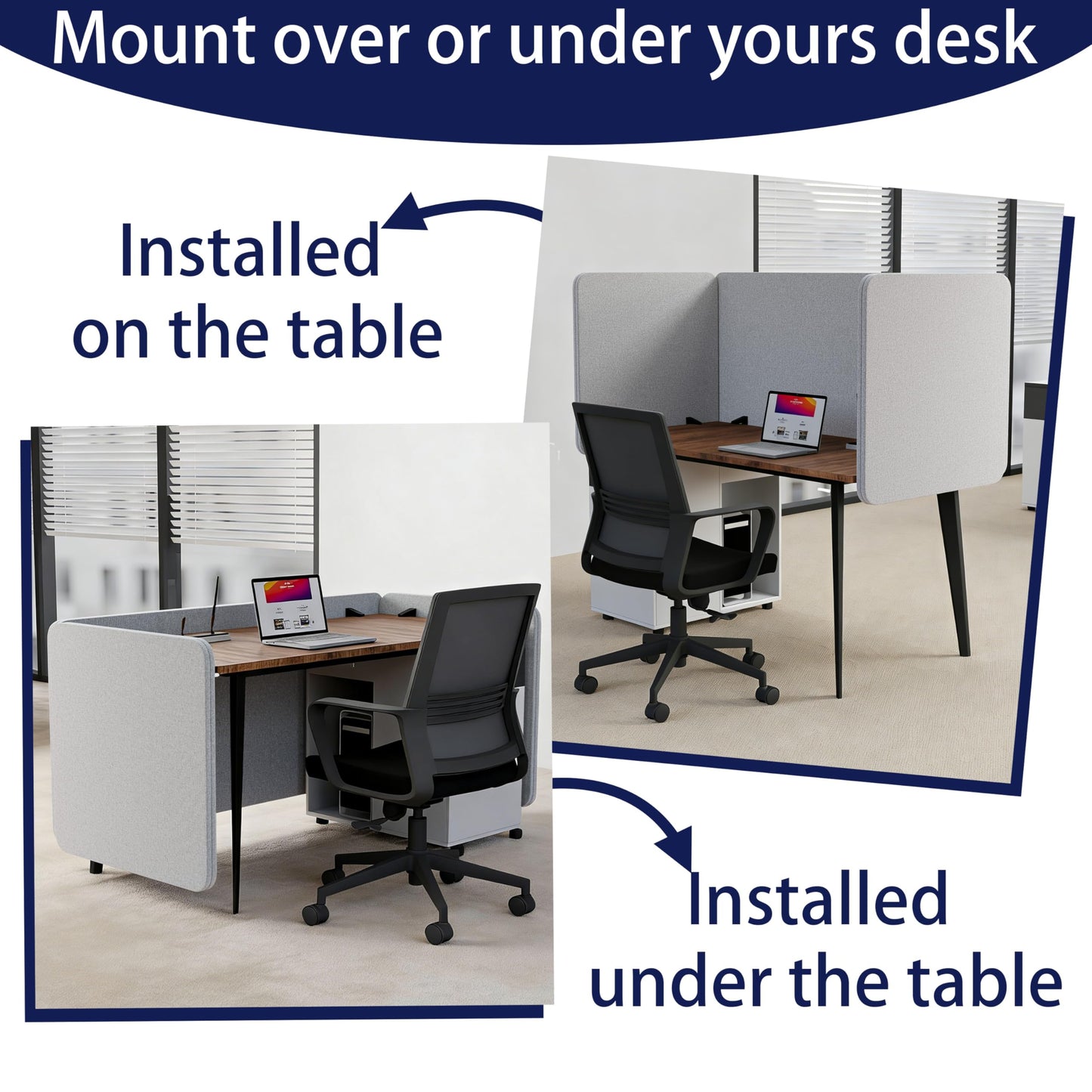 KERRAM Desk Privacy Panel 24 x 24 Inch, Sound Absorbing & Proof Desk Divider for Office, Clamp-on/Screw-on Acoustic Desk Back Panel Partition, Gray