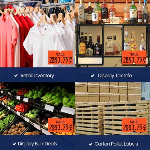 Perco 1 Line Fluorescent Red Sale Labels - 8 Rolls, 1 Sleeve, 8,000 Blank Price and Date Gun Labels for Perco 1 Line Price and Date Guns - Made in USA