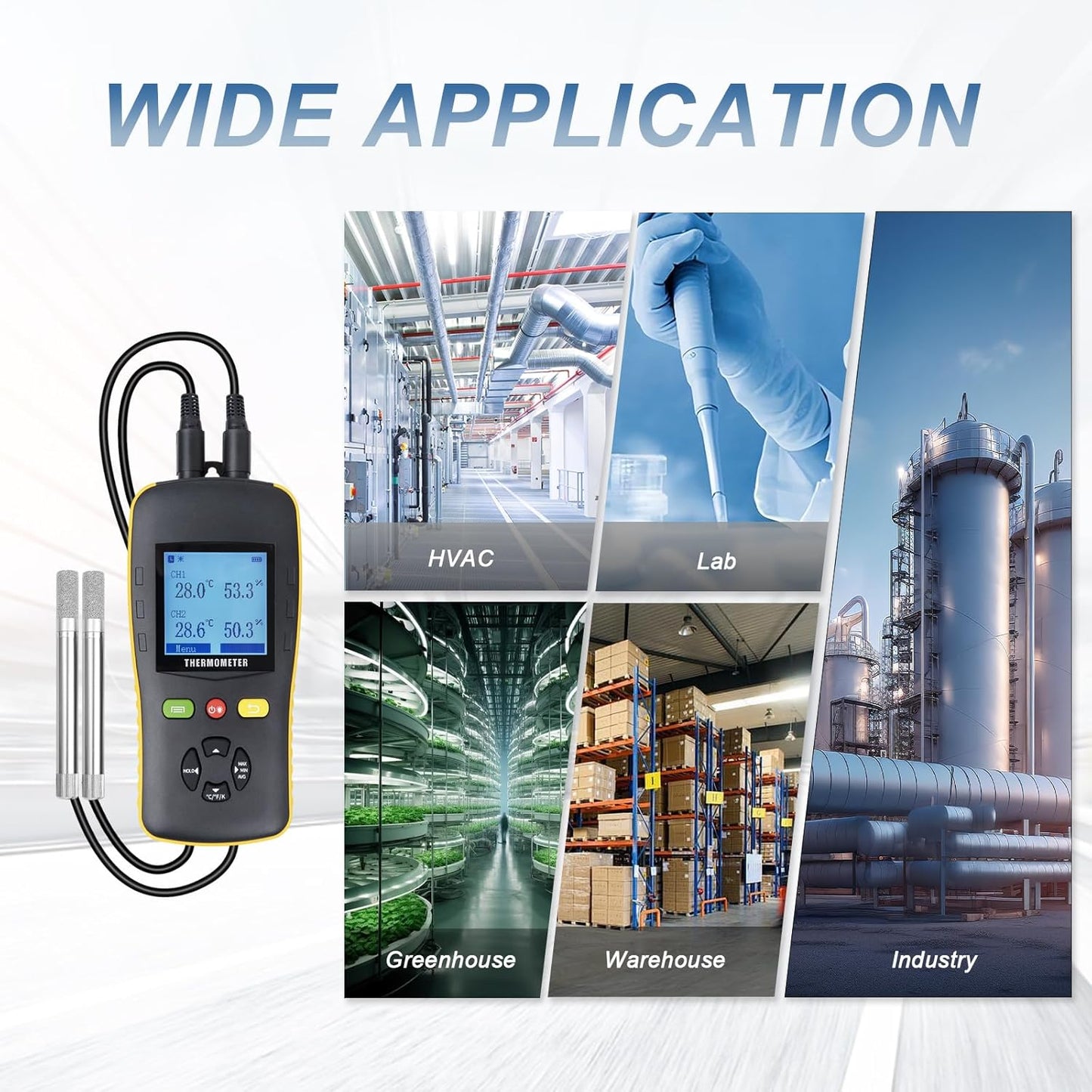 Tzone Temperature & Humidity Data Logger - Dual Channel USB Probe for Accurate Readings | Ideal for Greenhouses & Labs