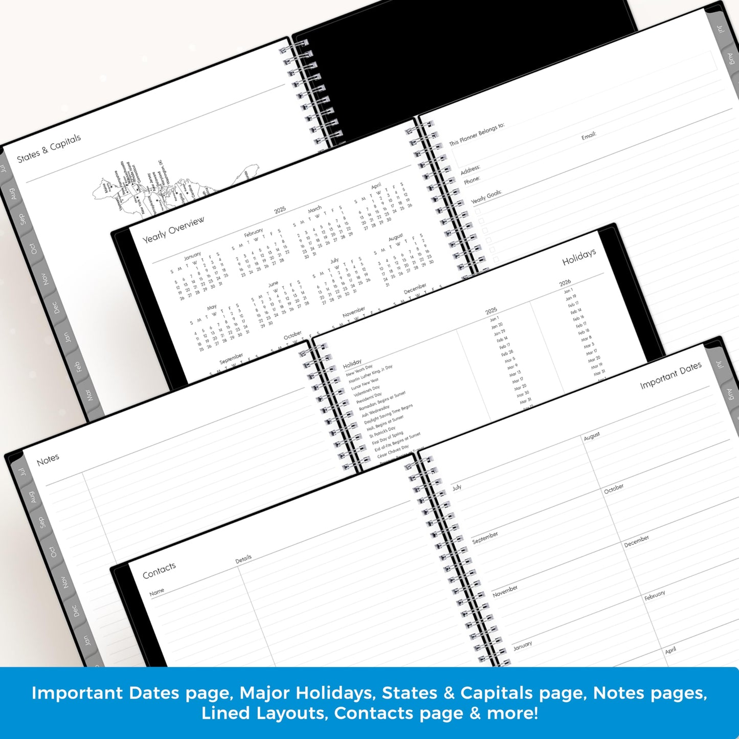 Blue Sky 2025-2026 Weekly and Monthly Academic Year Planner Calendar, July - June, 8.5" x 11", Flexible Cover, Wirebound, Laminated Tabs, Storage Pocket, Enterprise