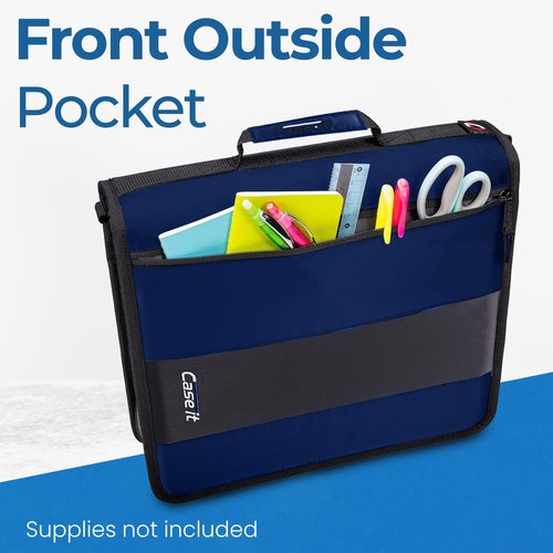 Case-it Classic Zipper Binder | 2-Inch O-Rings, 350 Sheet Capacity, Multiple Storage Pockets & Shoulder Strap | School & Office Organizer | D-251 Midnight Blue