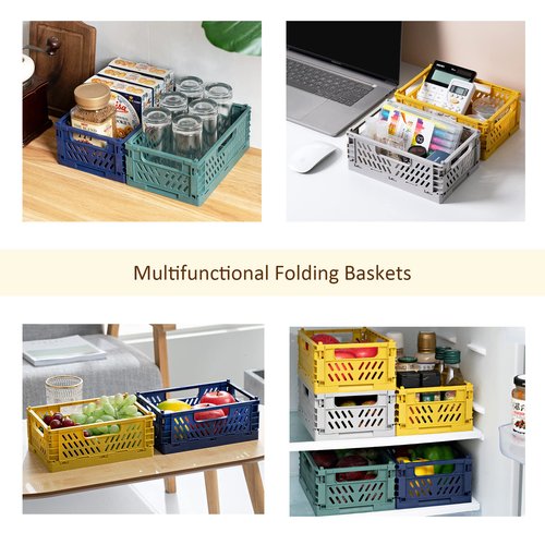 Domiella 2-Pack Crates for Storage, Storage Crates Plastic Stackable, Foldable Crate for Office Home Kitchen Bedroom Bathroom (Large, Gray)