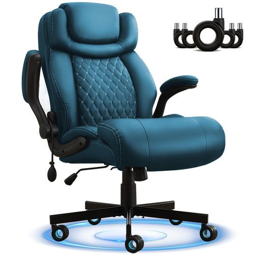 550LBS Big and Tall Office Chair with Air-Adjust Lumbar Support for Back Pain,Breathable PU Leather Desk Computer Chair Double Space Caster Safe for All Floors,Wide Cushion Executive Home Office Chair