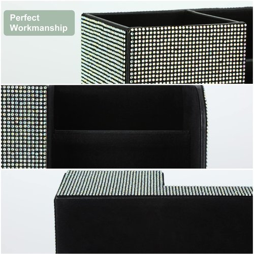 Desk Pen Pencil Holder Bling Pasted Rhinestones Paper Stationery Storage Box, Multi-functional Organizer for Pen,Pencil,Cell phone,Business Name Cards,Eye Glasses,Remote Control Holder (Color)
