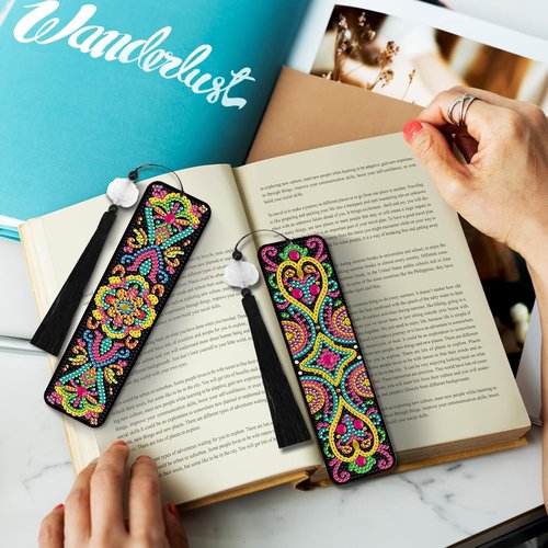 Skiennix 5D Diamond Art Bookmarks Kit - 8 Pcs with Tassels for Book Lovers | Mandala Design