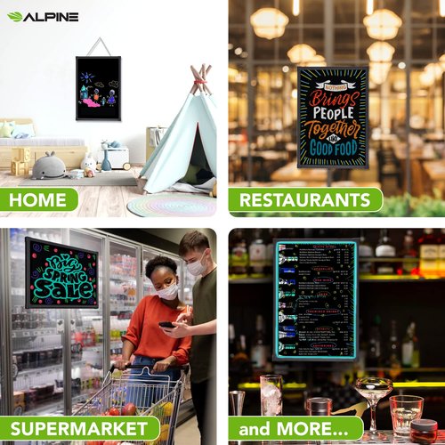 Alpine LED Message Writing Board - 20" X 28" Illuminated Dry Erase Board with 48 Different Flashing Styles & Fluorescent Markers, Perfect for Restaurants, Schools & Retail Stores