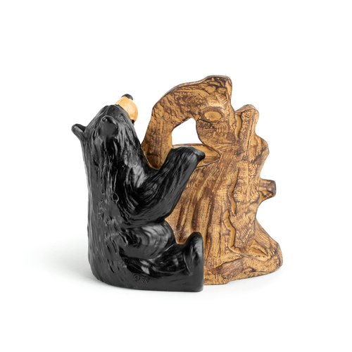 DEMDACO Bearfoots by Jeff Fleming Bear Log Midnight Black 5 inch Hand-cast Resin Stone Desk Pencil Holder