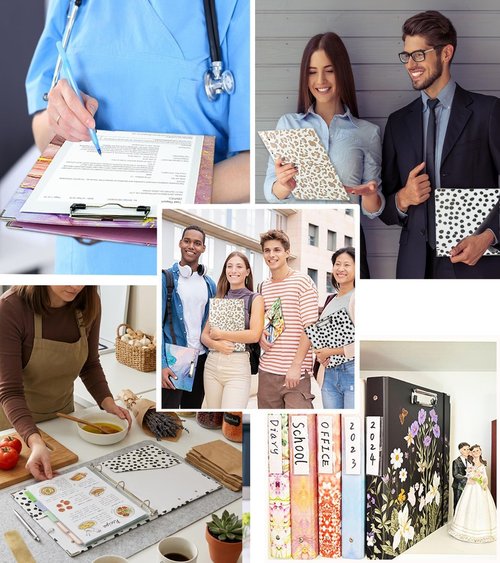 BVSSX 3 Ring Binder Organizer - 1 Inch Binder with Clipboard & 5 Tab Dividers | Polka Dot, Letter Size