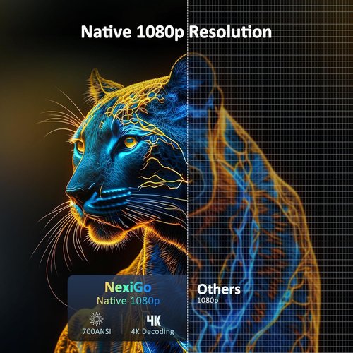 NexiGo PJ40 Projector - WiFi & Bluetooth, Native 1080P, 4K Supported, Ideal for Outdoor Movies & Home Theater