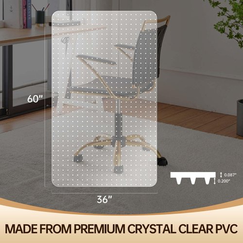 Amyracel Large Office Chair Mat for Low Pile Carpet - 36" x 60" Clear Computer Desk Mat for Home & Offices, Easy Glide Plastic Floor Mat for Office Chair On Carpet