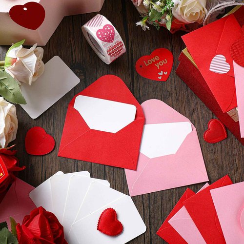 400 Set Mini Patriotic Greeting Cards with Envelopes Stickers July 4th Memorial Day Red White Blue Small Greeting Cards Bulk Blank Note for Independence Veterans Day Supplies(Red,pink)