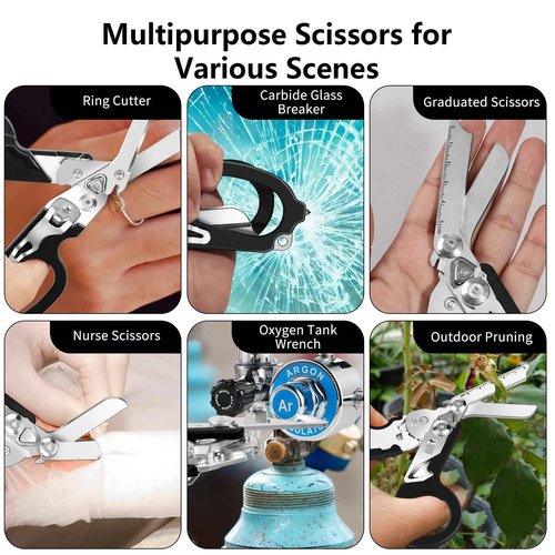 Dekeliy 5PCS 6 in 1 Multi-function Foldable Trauma Shears with Compatible Holster, Emergency Response Scissors Outdoor Camping Emergency Tools With Strap Cutter and Glass Breaker (Black)
