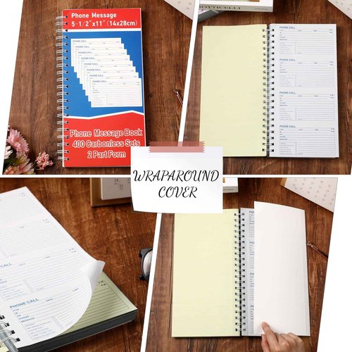 Sinmoe 10 Pcs Phone Message Book 2 Part Carbonless Message Pads 5-1/2" x 11" Spiral Bound Cover 400 Sets Per Book 4 Messages Per Page Phone Message Forms Book Telephone Message for Office