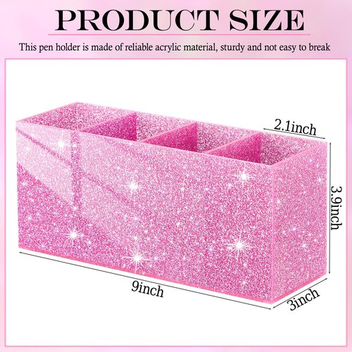 Jetec Glitter Pen Holder Bling Makeup Brush Organizer Office Desk Accessories for Women Girls with 4 Compartments Sparkly Desktop Decoration Birthday Back to School Gifts(Pink)