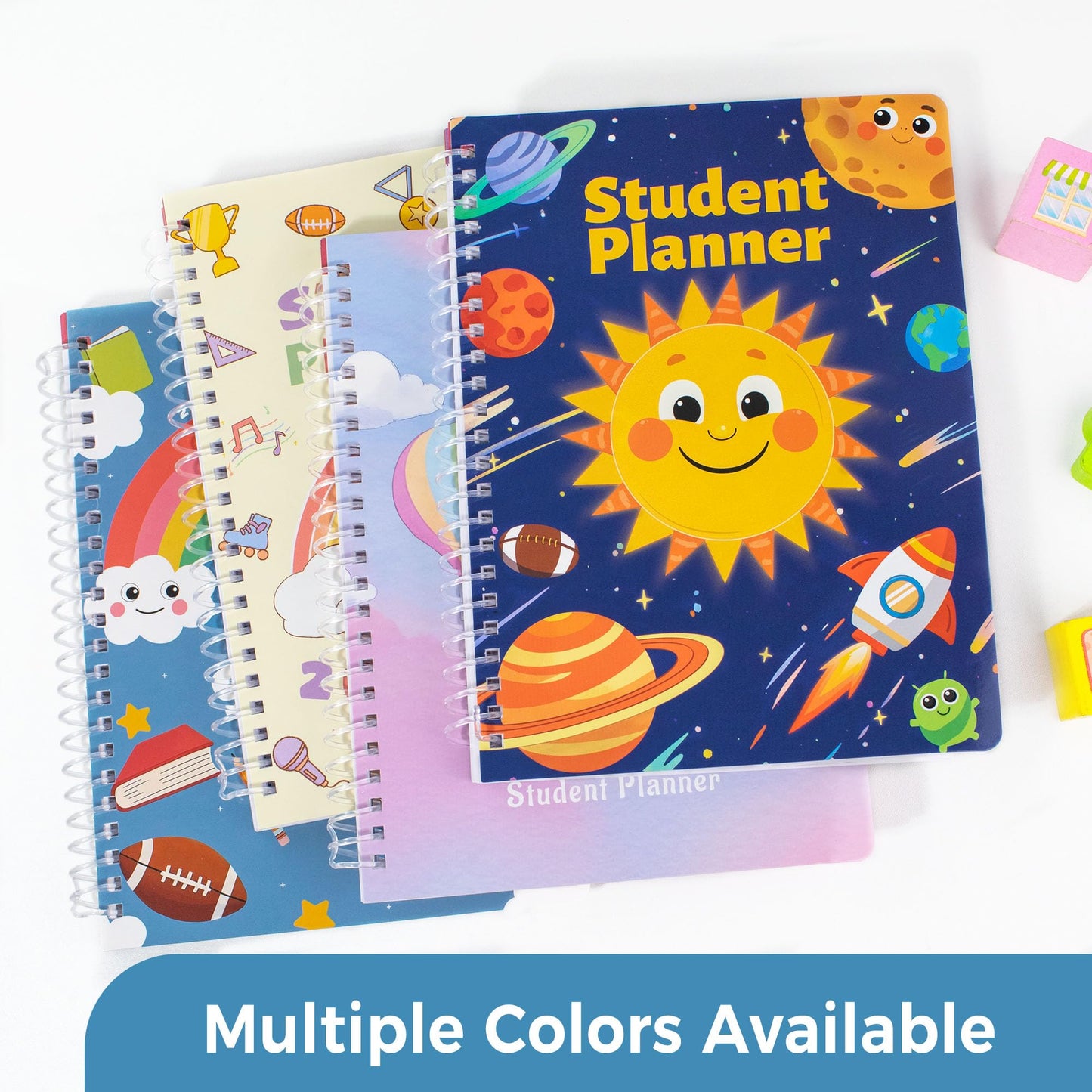 SUNEE Elementary Student Planner 2025-2026, Dated Academic Year Jul. 2025 - Jun. 2026, 6.5"×8.3" School Planner for Kids, Datebooks Weekly & Monthly Plan Book with Bookmark/Monthly Tabs, Blue Rainbow