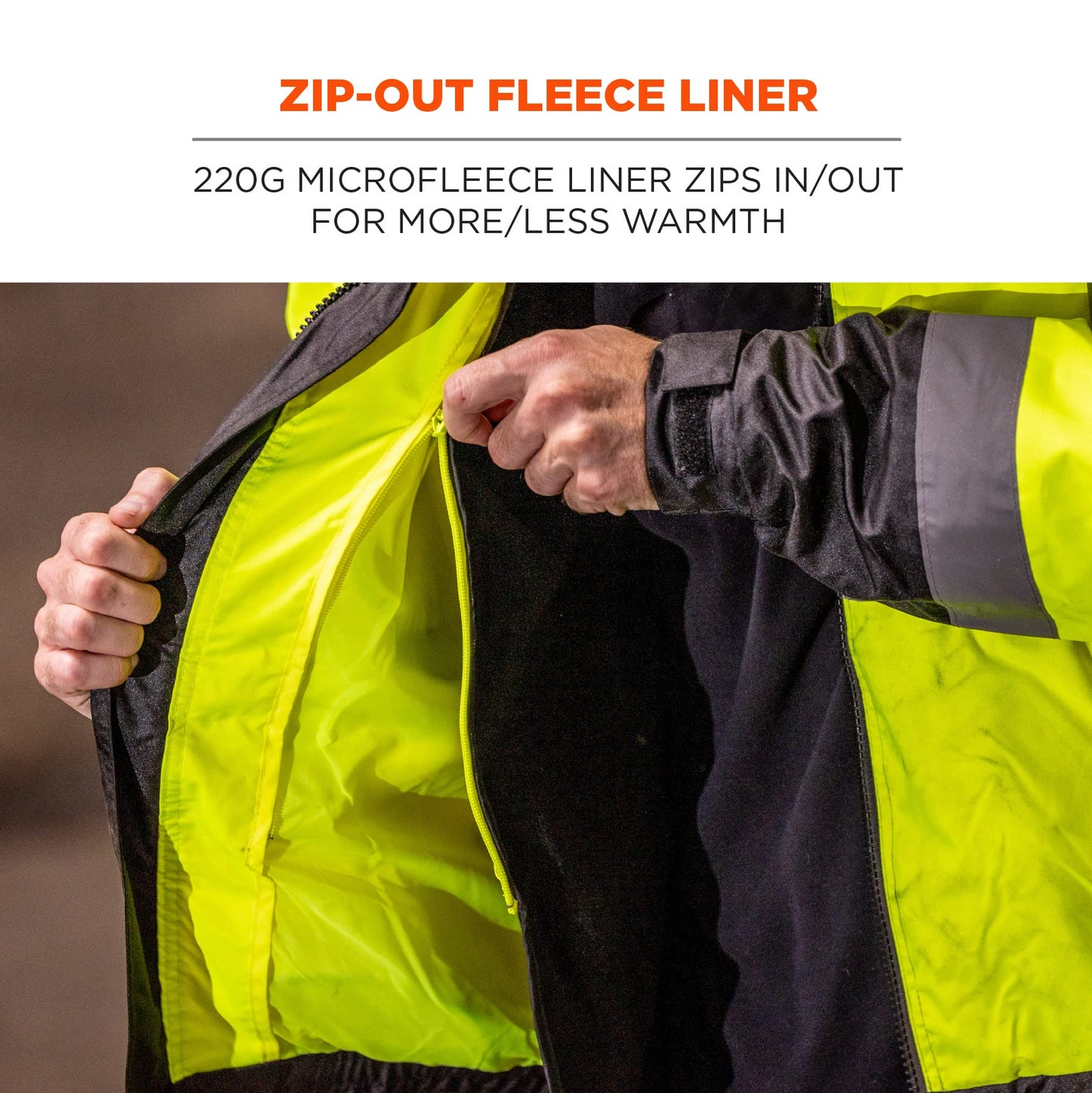 High Visibility Reflective Winter Bomber Jacket, Zip Out Fleece Liner, ANSI Compliant, Ergodyne GloWear 8379