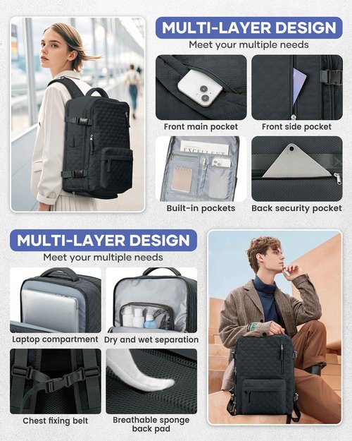 WONHOX Travel Vacuum Storage Backpack with Air Pump Vacuum Seal Compression Space Saver Bags Clothing Vacpack 18x14x8 inches Travel Bag Carry on Personal item Laptop Work Backpacks Women BlackGrey