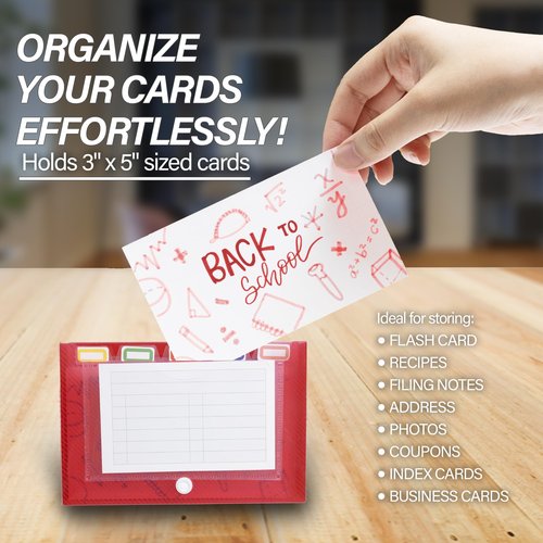 BAZIC Index Card Case w/ 5 Tab Divider 3"x5", Snap Closure Plastic Storage Case 100 Cards Capacity, Flash Card Holder Organizer, for Office, 36-Pack