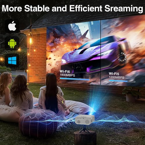 DBPOWER 1080P Outdoor Movie Projector - WiFi & Bluetooth, Auto Focus, 50% Zoom, Keystone Adjustments