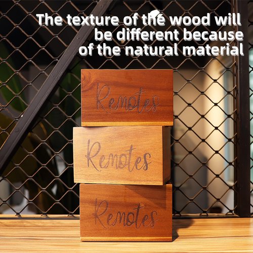 Remote Control Holder, Wooden TV Remote Holder for Table, Remote Organizer Caddy for Home Decor, Remote Box for Nightstand, Brown Labeled "Remote", 2 Slot - 7.3 Inch