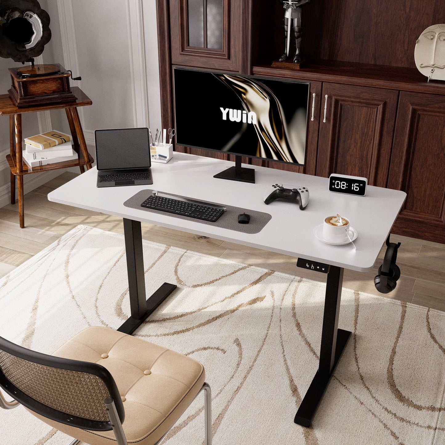 Ywin Electric Height Adjustable Standing Desk with Wheels, 55 x 24 Inches Computer Desk, Home Office Desk, Ergonomic Stand up Desk for Home Office