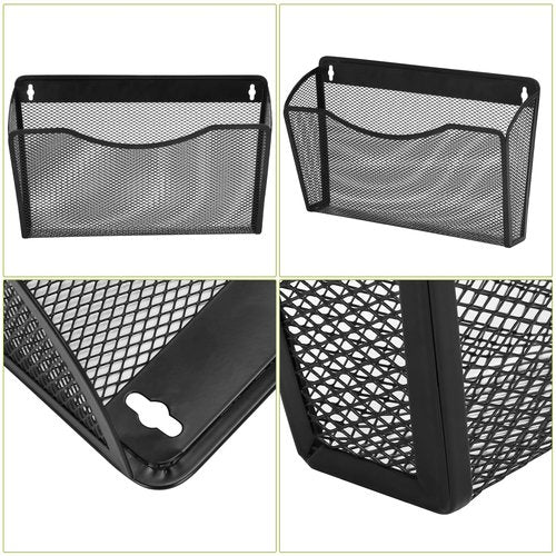 AZFUNN Magnetic Wall File Holder, Hanging Mounted Paper Mail Organizer, Vertical Pockets File Folder Document Basket for Office, Home, Classroom, Black (1 pack)