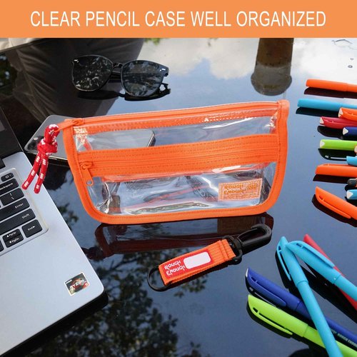 Rough Enough Clear Pencil Pouch Set Small Regular Sizes With YKK Zipper For All Ages Office Stationary Art Supplies Organizer
