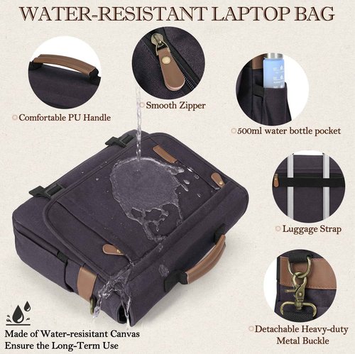 RAINSMORE Messenger Bag for Men 17-17.3 Inch Laptop Bag Water-resistant Canvas Computer Shoulder Bag Office Work Briefcase Large Casual Satchel Bags for Men Bookbag for College, Gray