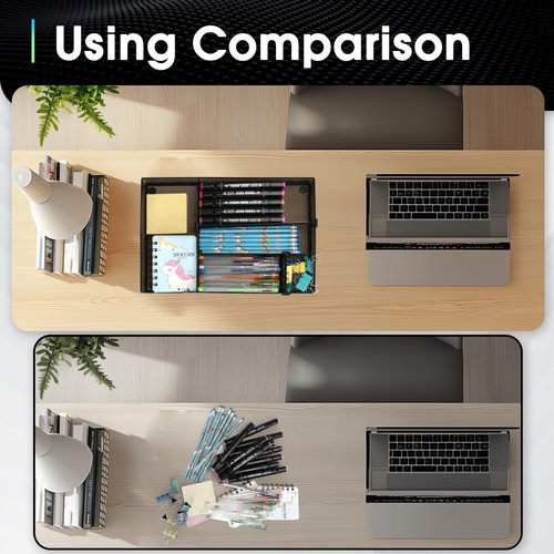 1 PC Desk Drawer Organizer, 4 to 6 Grid Office Drawer Divider with 2 Adjustable Compartments, Metal Mesh Desktop Organization for Stationery Makeup Kitchen Toolroom School &Office, 12.6x8.26x1.57 in