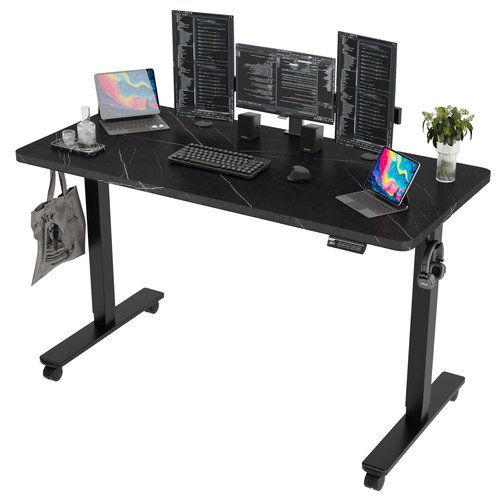 Monomi Height Adjustable Electric Standing Desk, 55 x 24 Inches Stand up Desk, Sit Stand Home Office Computer Desk(Black Frame+Marble Black Top)