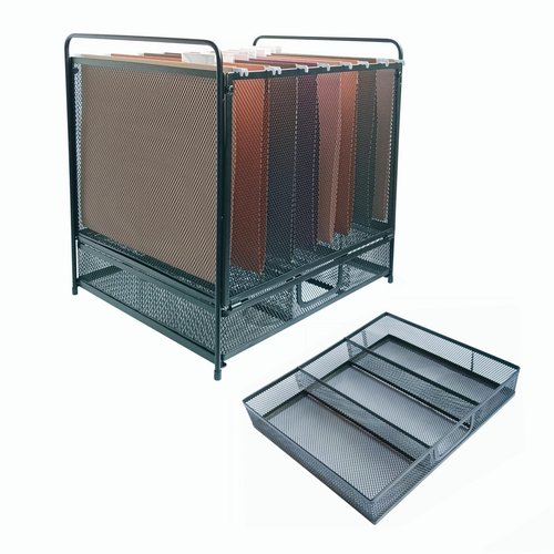 Mknana Mesh Desktop Hanging File Organizer with Drawer,Office Supplies and Home Filing Organizer,Letter Size,Black