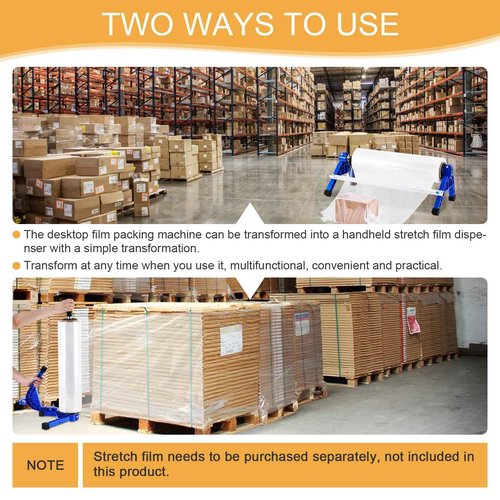 Consfly 2 in 1 Stretch Film Wrap Dispenser with Slide Cutter, Manual Pallet Wrapper Machine Adjustable Tension, 19.69" Table Stretch Film Packing Machine