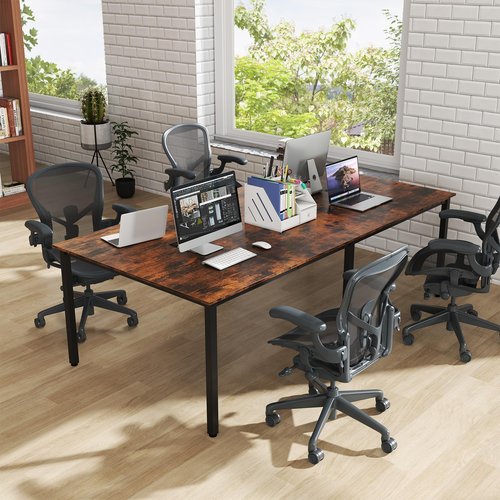 Tangkula 8 FT Conference Table, 95" x 48" Rectangle Office Computer Desk with Heavy-Duty Metal Frame, 2 Cable Grommets, Modern Seminar Table for Meeting Room, Boardroom (Rustic Brown,2)