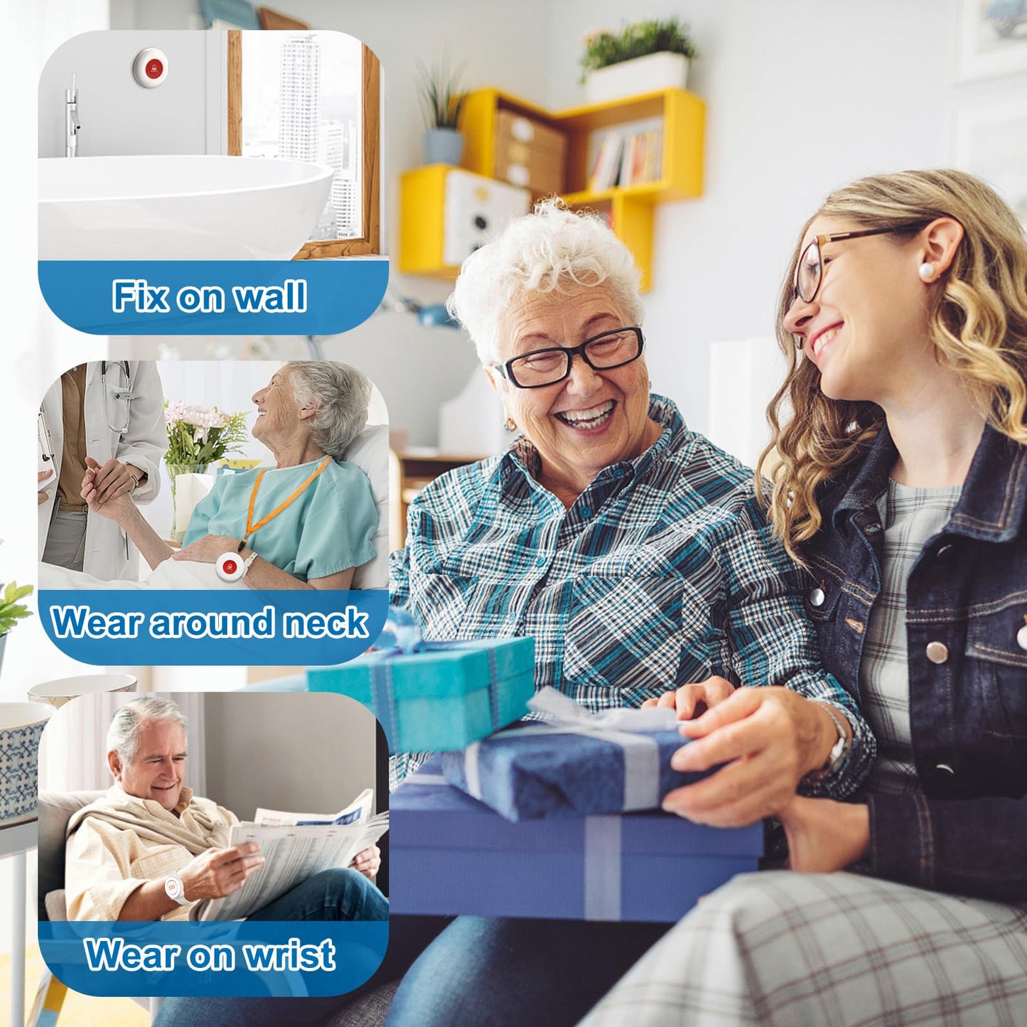 Daytech Wireless Caregiver Pager Wrist Call Button Personal Help Alert Pager System for Home Nurses Caregivers Patients Elderly 2 Waterproof Transmitters 1 Plugin Receiver