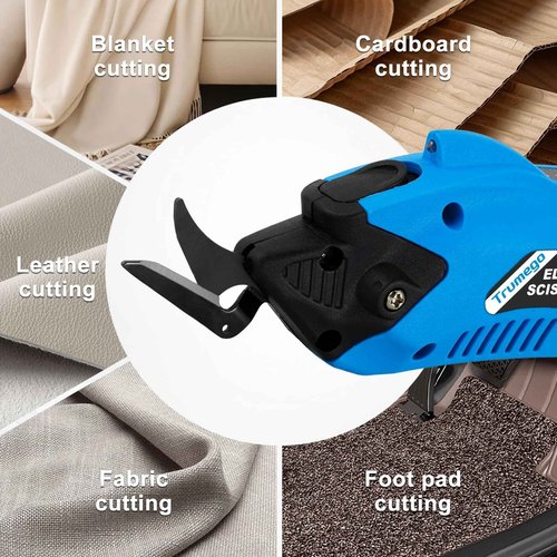 Trumego Electric Scissors Cordless Box Cutter Rechargeable & Pluggable, Power Sewing Scissor for Cutting Fabric, Cardboard, with 2 Blades (1 Battery)