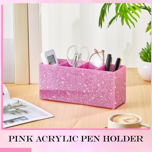 Jetec Glitter Pen Holder Bling Makeup Brush Organizer Office Desk Accessories for Women Girls with 4 Compartments Sparkly Desktop Decoration Birthday Back to School Gifts(Pink)