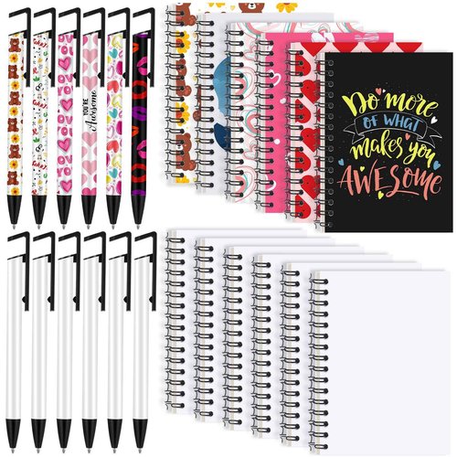 Spakon 24 Pcs Sublimation Notebook and Pen Set A6 Line Spiral Notebooks Blank with Sublimation Pens DIY Bulk for Office Writing Supplies Gifts