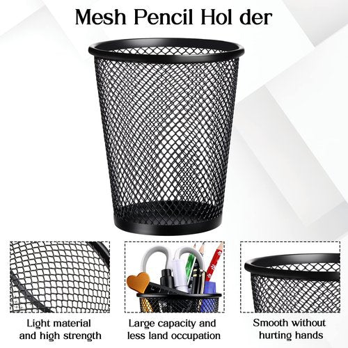 Leelosp 24 Pcs Pen Holder Mesh Pen Cup Bulk Metal Pencil Cup Holder for Desk Black Organizer Round Office Classroom for Back to School Students Kids Adult