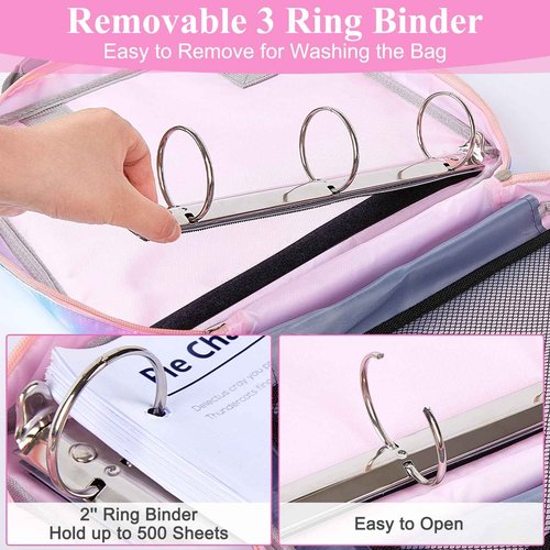 FIODAY Zipper Binder with Handle and Shoulder Strap - Multiple Pocket 500 Sheet Capacity Binder Organizer for School, Blue Purple