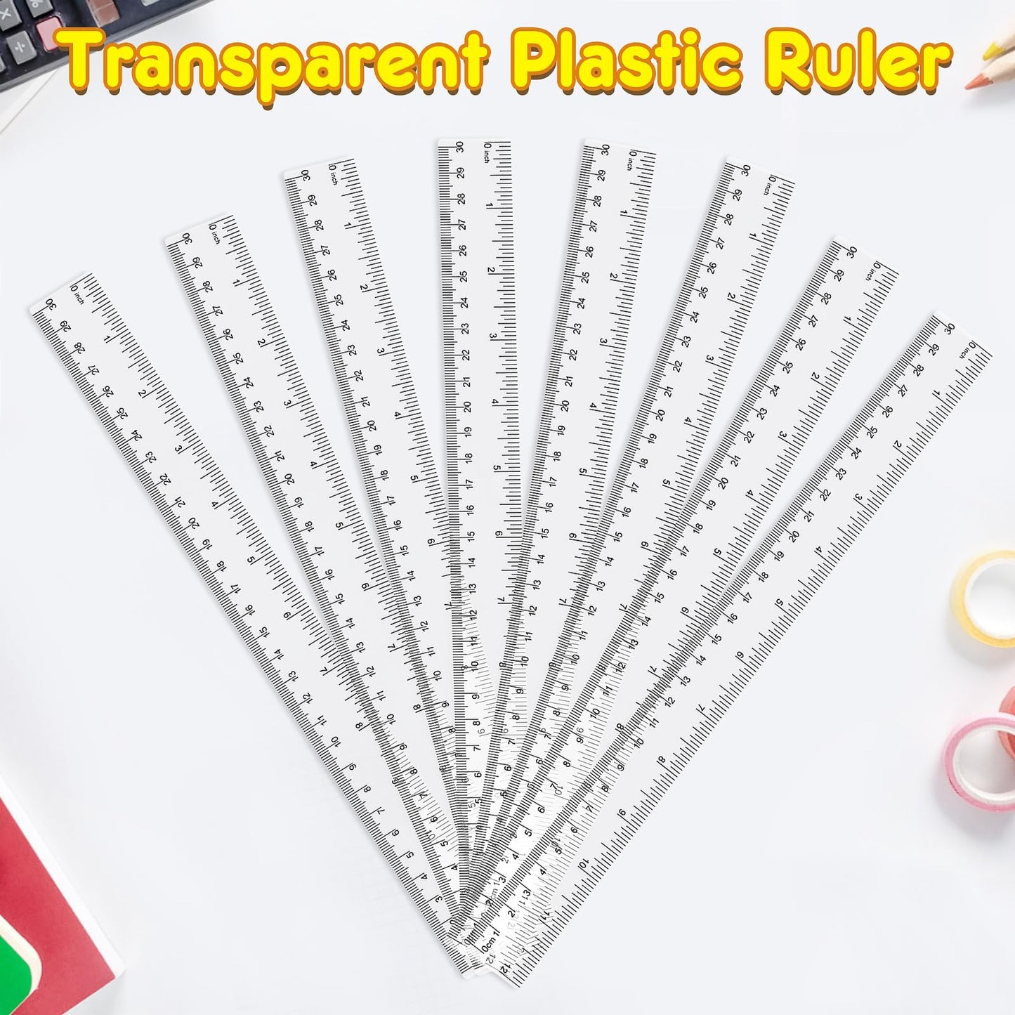 32 Pack Clear Plastic Ruler 12 Inch, Rulers Bulk for Classroom, Transparent Ruler with Centimeters and Inches, Kids Metric Ruler for School, Ideal Back to School Office Home Supplies