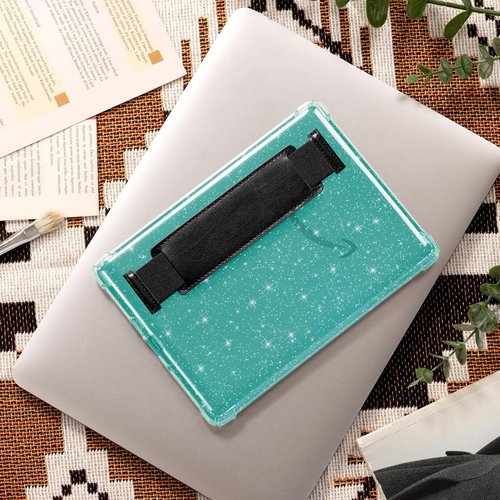 iDLEHANDS Clear Glitter Case for 7" Tablet Case - Ultra Slim Soft TPU Transparent Cover & Lightweight with Hand-Strap, Black
