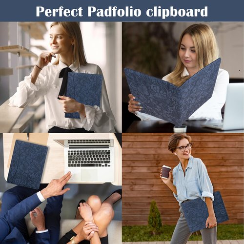 AZXCG Embossed Padfolio Portfolio PU Leather Binder,Interview Resume Folder,Business Card Holder, Organizer with A4 Legal Pads for Men Women(Blue)